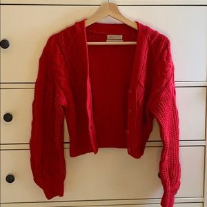 Urban Outfitters cropped red cable knit cardigan